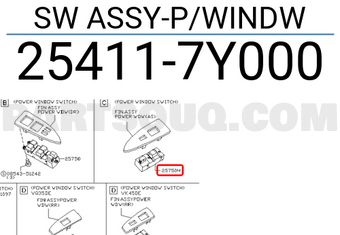 Nissan 254117Y000 SW ASSY-P/WINDW