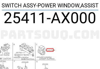 Nissan 25411AX000 SWITCH ASSY-POWER WINDOW,ASSIST
