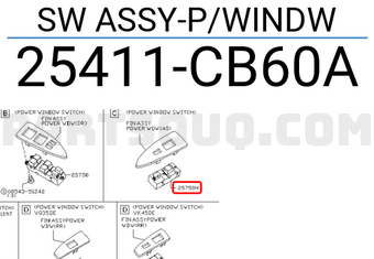 Nissan 25411CB60A SW ASSY-P/WINDW