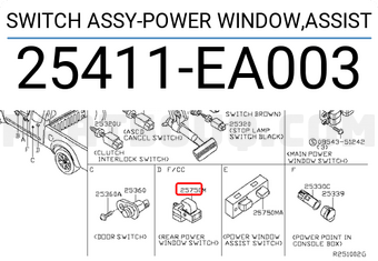 Nissan 25411EA003 SWITCH ASSY-POWER WINDOW,ASSIST