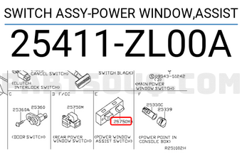 Nissan 25411ZL00A SWITCH ASSY-POWER WINDOW,ASSIST