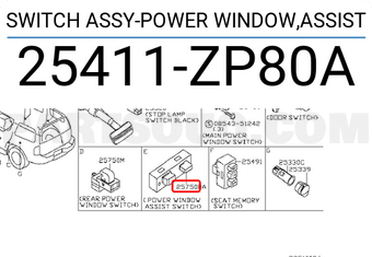 Nissan 25411ZP80A SWITCH ASSY-POWER WINDOW,ASSIST