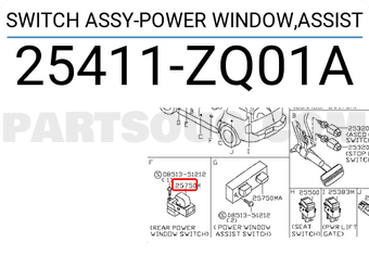 Nissan 25411ZQ01A SWITCH ASSY-POWER WINDOW,ASSIST