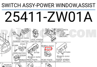 Nissan 25411ZW01A SWITCH ASSY-POWER WINDOW,ASSIST