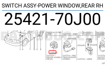 Nissan 2542170J00 SWITCH ASSY-POWER WINDOW,REAR RH