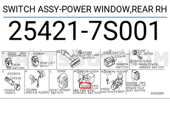 Nissan 254217S001 SWITCH ASSY-POWER WINDOW,REAR RH