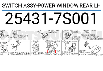 Nissan 254317S001 SWITCH ASSY-P0WER WINDOW,REAR LH