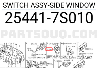 Nissan 254417S010 SWITCH ASSY-SIDE WINDOW