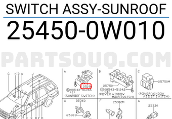 Nissan 254500W010 SWITCH ASSY-SUNROOF