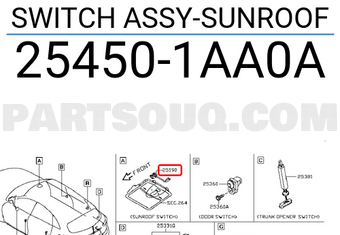 Nissan 254501AA0A SWITCH ASSY-SUNROOF