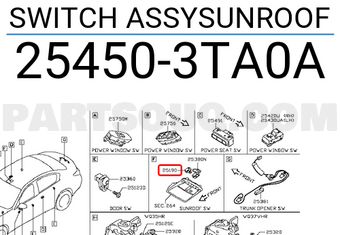 Nissan 254503TA0A SWITCH ASSYSUNROOF