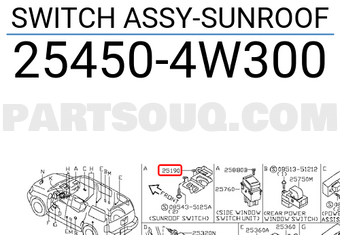 Nissan 254504W300 SWITCH ASSY-SUNROOF