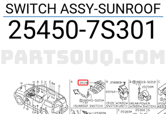 Nissan 254507S301 SWITCH ASSY-SUNROOF