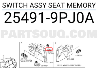 Nissan 254919PJ0A SWITCH ASSY SEAT MEMORY