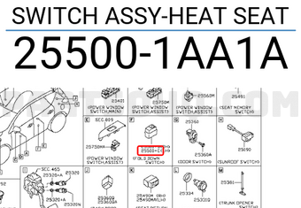 Nissan 255001AA1A SWITCH ASSY-HEAT SEAT
