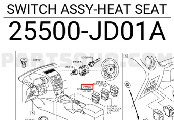 Nissan 25500JD01A SWITCH ASSY-HEAT SEAT