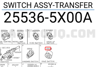 Nissan 255365X00A SWITCH ASSY-TRANSFER