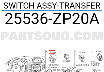 Nissan 25536ZP20A SWITCH ASSY-TRANSFER