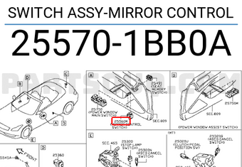 Nissan 255701BB0A SWITCH ASSY-MIRROR CONTROL