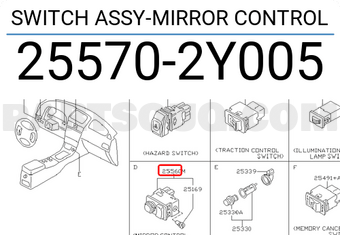 Nissan 255702Y005 SWITCH ASSY-MIRROR CONTROL