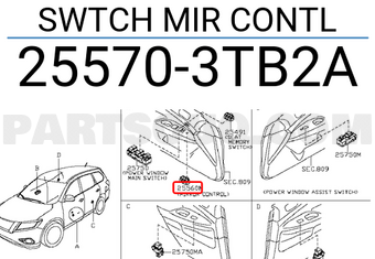 Nissan 255703TB2A SWTCH MIR CONTL