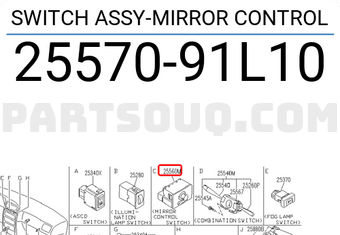 Nissan 2557091L10 SWITCH ASSY-MIRROR CONTROL