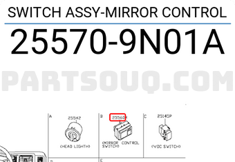 Nissan 255709N01A SWITCH ASSY-MIRROR CONTROL