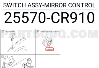 Nissan 25570CR910 SWITCH ASSY-MIRROR CONTROL