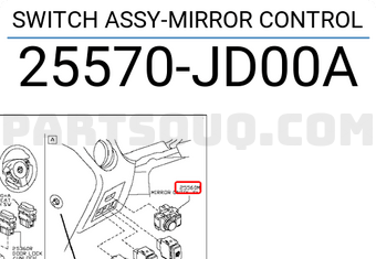Nissan 25570JD00A SWITCH ASSY-MIRROR CONTROL