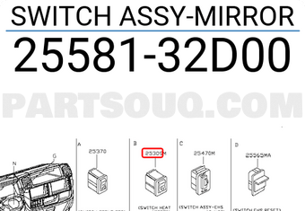 Nissan 2558132D00 SWITCH ASSY-MIRROR
