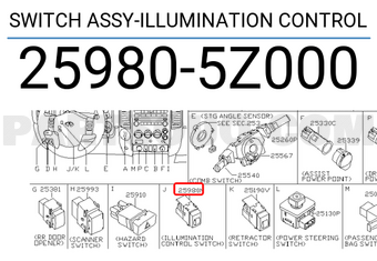 Nissan 259805Z000 SWITCH ASSY-ILLUMINATION CONTROL