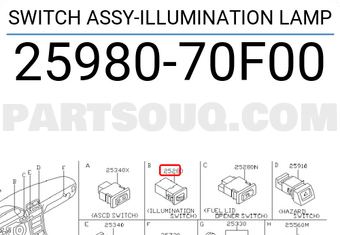 Nissan 2598070F00 SWITCH ASSY-ILLUMINATION LAMP