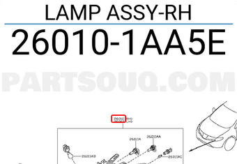 Nissan 260101AA5E LAMP ASSY-RH