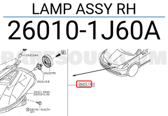 Nissan 260101J60A LAMP ASSY RH