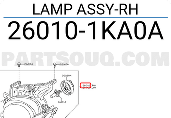 Nissan 260101KA0A LAMP ASSY-RH