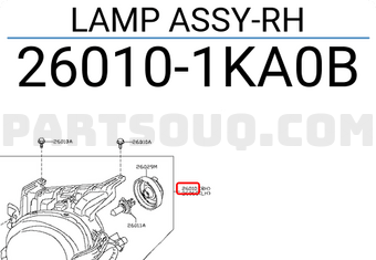 Nissan 260101KA0B LAMP ASSY-RH