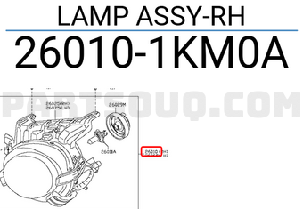 Nissan 260101KM0A LAMP ASSY-RH