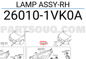 Nissan 260101VK0A LAMP ASSY-RH