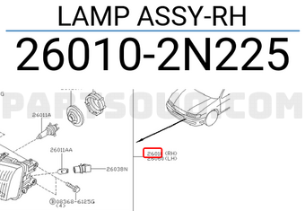 Nissan 260102N225 LAMP ASSY-RH