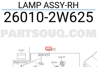 Nissan 260102W625 LAMP ASSY-RH