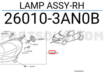 Nissan 260103AN0B LAMP ASSY-RH