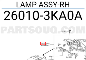 Nissan 260103KA0A LAMP ASSY-RH