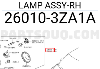 Nissan 260103ZA1A LAMP ASSY-RH