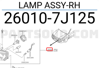 Nissan 260107J125 LAMP ASSY-RH