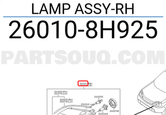Nissan 260108H925 LAMP ASSY-RH