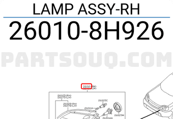 Nissan 260108H926 LAMP ASSY-RH