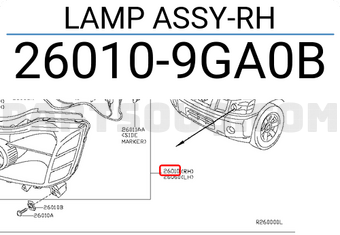 Nissan 260109GA0B LAMP ASSY-RH