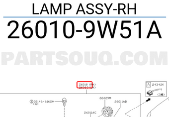 Nissan 260109W51A LAMP ASSY-RH