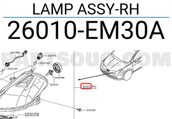 Nissan 26010EM30A LAMP ASSY-RH
