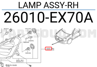 Nissan 26010EX70A LAMP ASSY-RH